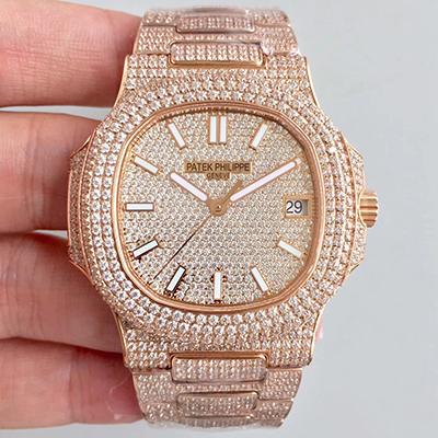 Patek Philippe Nautilus Jumbo 5719/10G-010 Rose Gold Full Diamond Dial Replica Watch - UK Replica