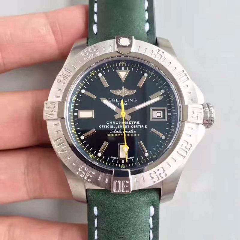 Breitling Avenger II Seawolf A1733110/BC30/435X/A20BASA.1 Green Leather Strap GF Factory Black Dial Replica Watch - UK Replica