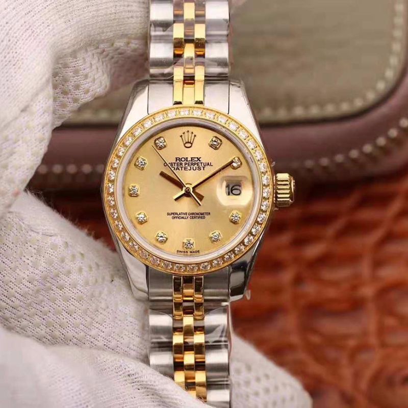 Rolex Lady Datejust 18K Gold Plating 28mm Gold Dial Replica Watch - UK Replica