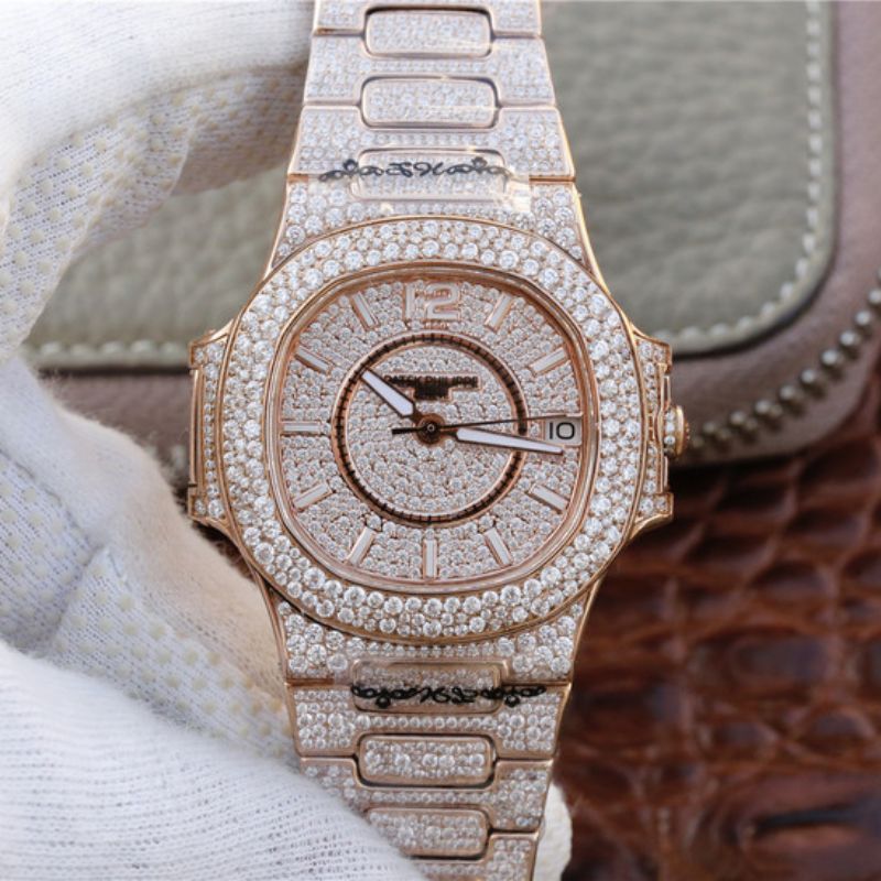 Patek Philippe Nautilus Jumbo 7021/1R-001 Full Paved Diamonds Dial Replica Watch - UK Replica