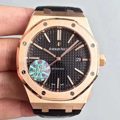 Audemars Piguet Royal Oak 15400 JF Factory Leather Strap Black Dial Replica Watch- UK Replica