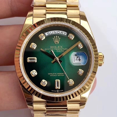 Rolex Day-Date M128238-0069 Yellow Gold EW Factory Gradual Green Dial Replica Watch