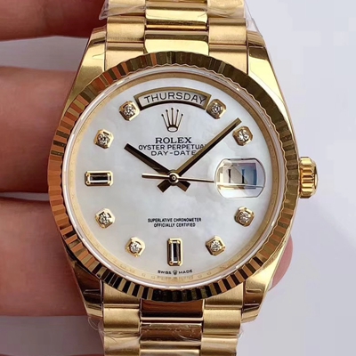 Rolex Day-Date M128238 EW Factory White Dial Diamond Time Scale Replica Watch