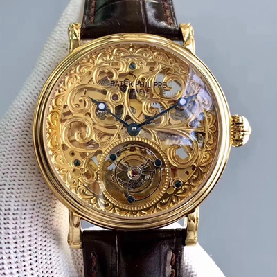 Patek Philippe Tourbillon Yellow Gold Skeleton Dial Replica Watch