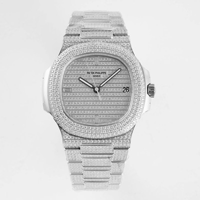 Patek Philippe Nautilus 5719/10G-010 PPF Factory V4 Silver Diamond Replica Watch